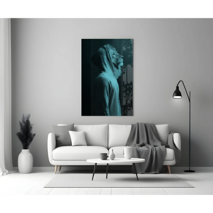Hooded Lion Teal Canvas Wall Art Print | Modern Wall Art Decor | vintageantiquesgifts.com