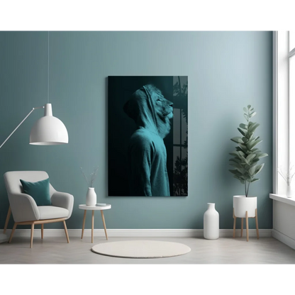 Hooded Lion Teal Canvas Wall Art Print | Contemporary Home Wall Art | vintageantiquesgifts.com