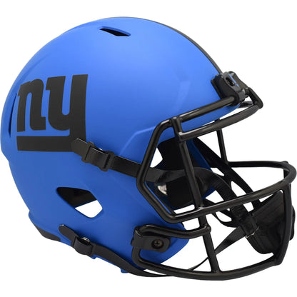 Royal blue New York Giants replica football helmet with matte finish and black faceguard