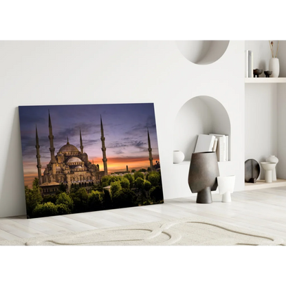 Blue Mosque sunset on glass wall art print