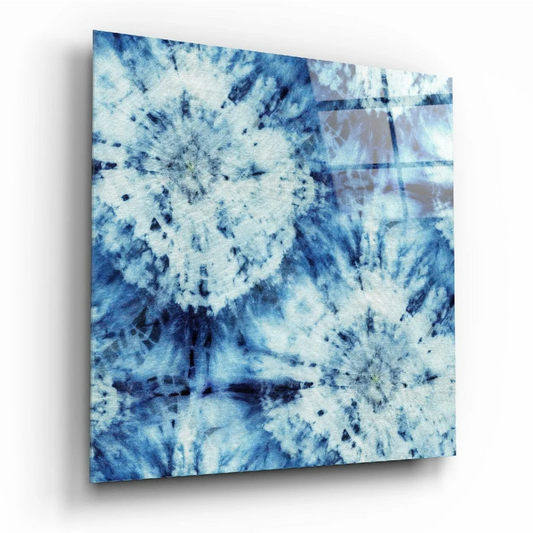 Blue tie dye wall art canvas with abstract floral patterns