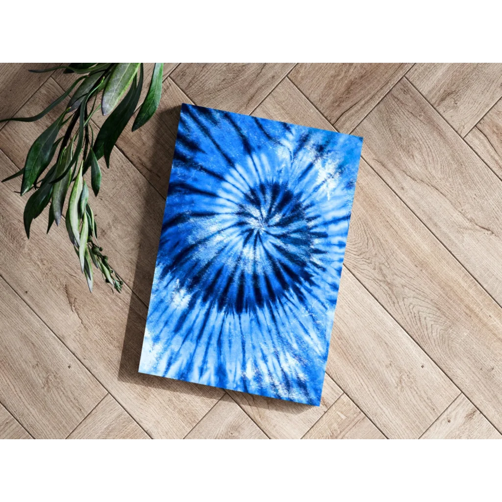 Vibrant blue spiral tie-dye pattern on aluminum canvas print