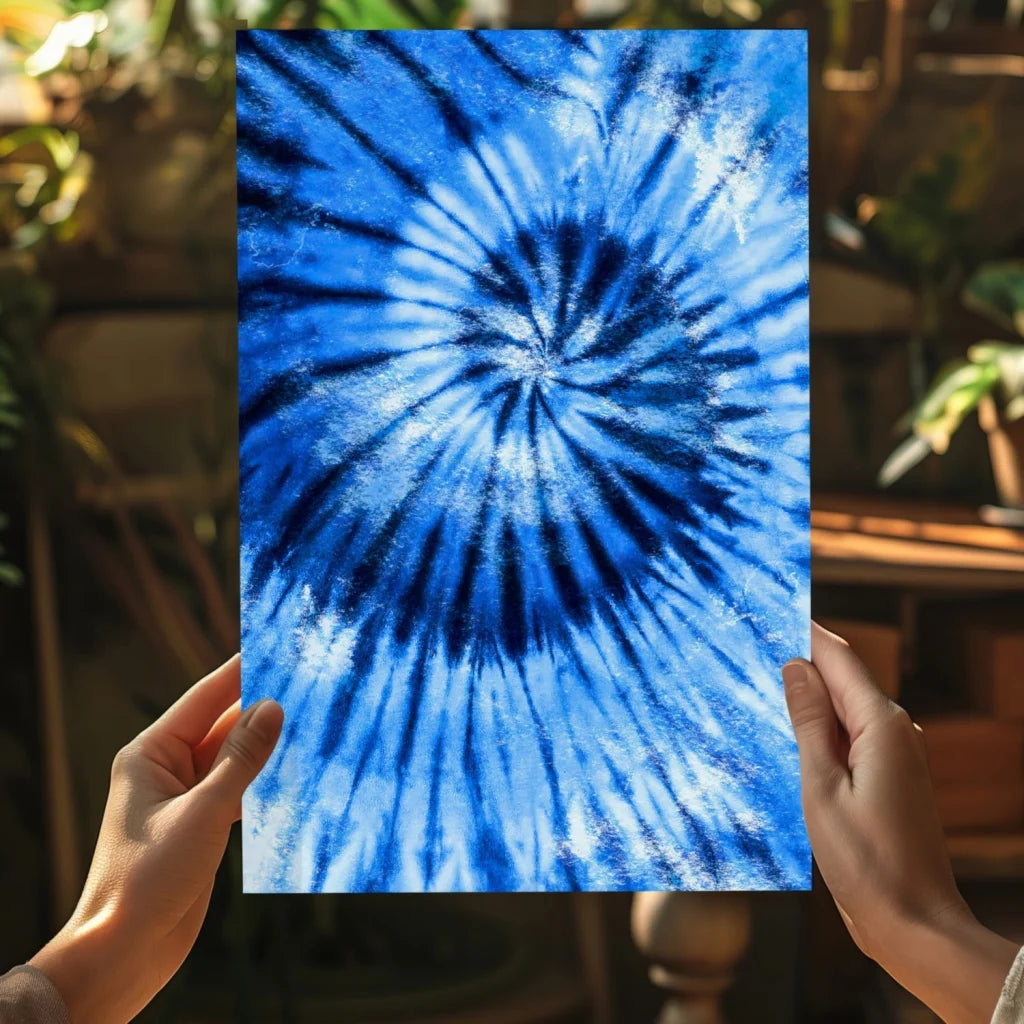 Blue spiral tie-dye art print on aluminum canvas