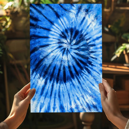 Blue spiral tie-dye art print on aluminum canvas