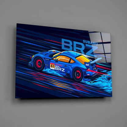Blue Subaru BRZ race car wall art poster with dynamic lines