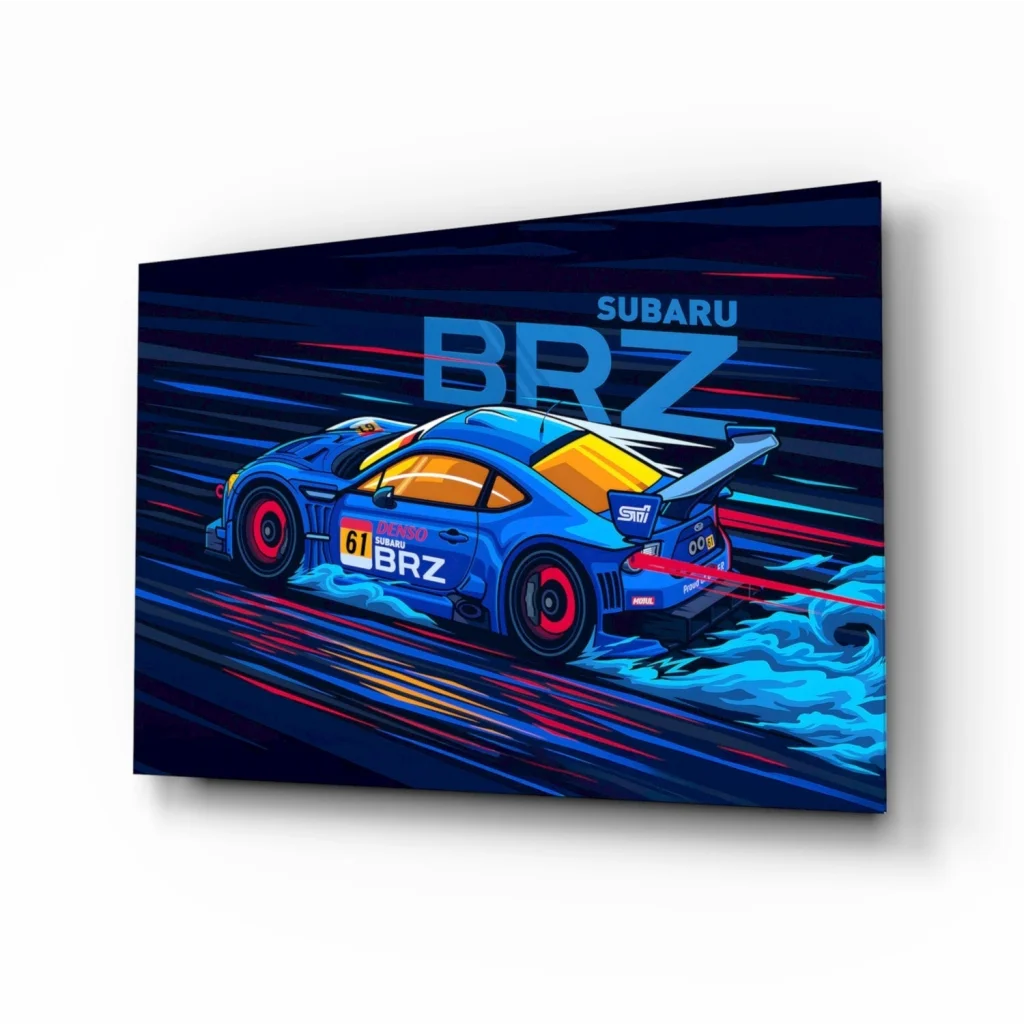 Blue Subaru BRZ race car wall art poster with dynamic lines