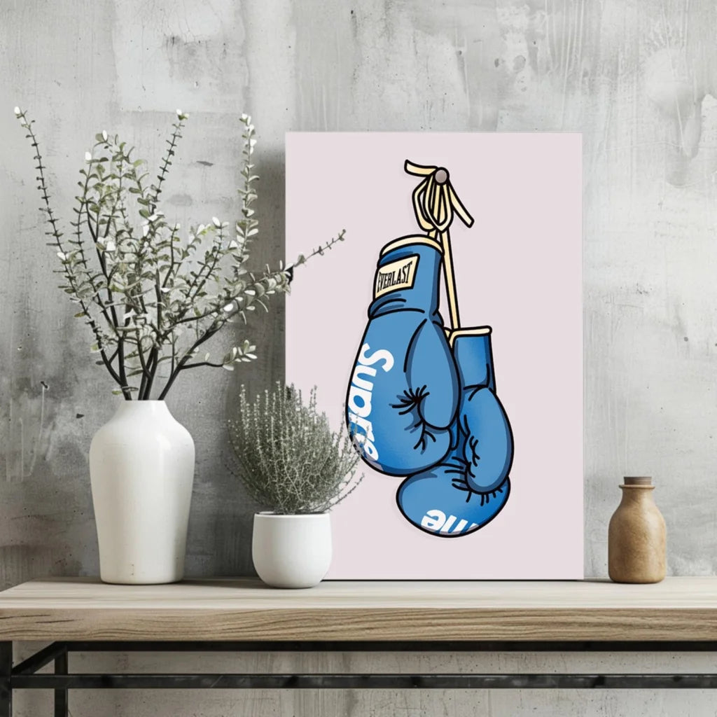 Blue Everlast boxing gloves poster on Supreme aluminum art print