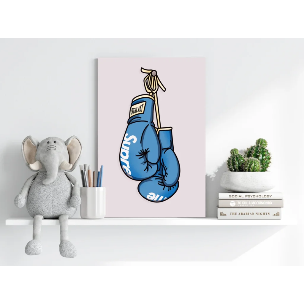 Blue Supreme boxing glove aluminum art print wall decor