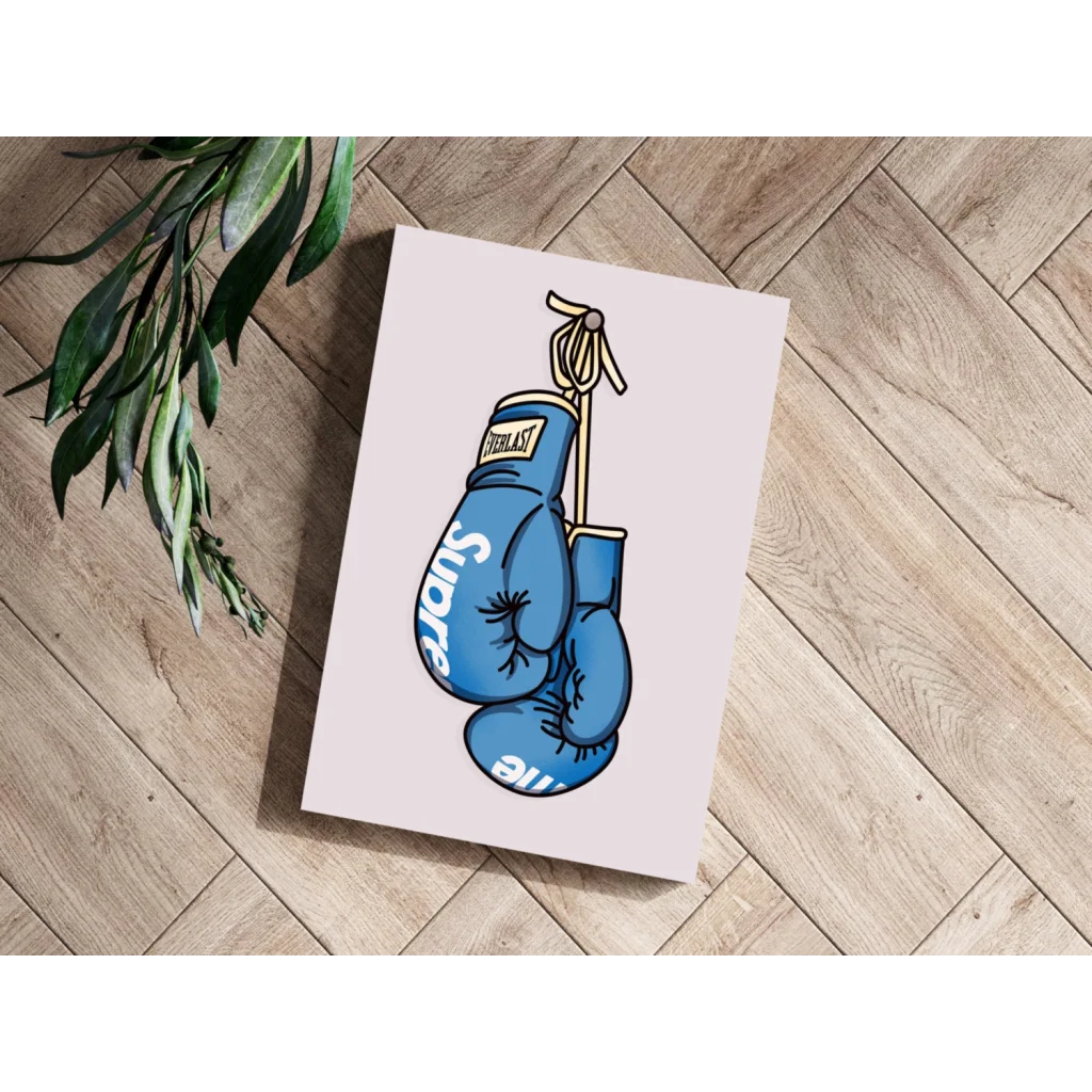 Blue Supreme Boxing Glove art print on white background