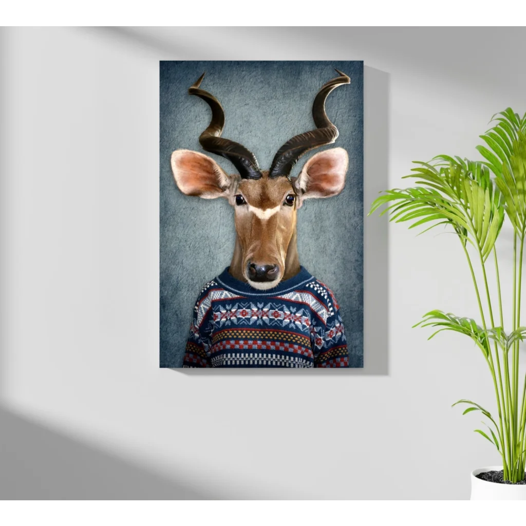 Blue and white sweatered antelope canvas art print for modern homes