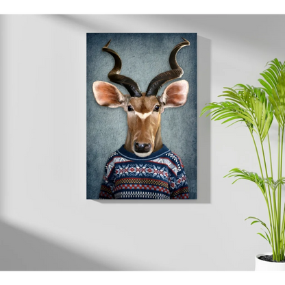 Blue and white sweatered antelope canvas art print for modern homes