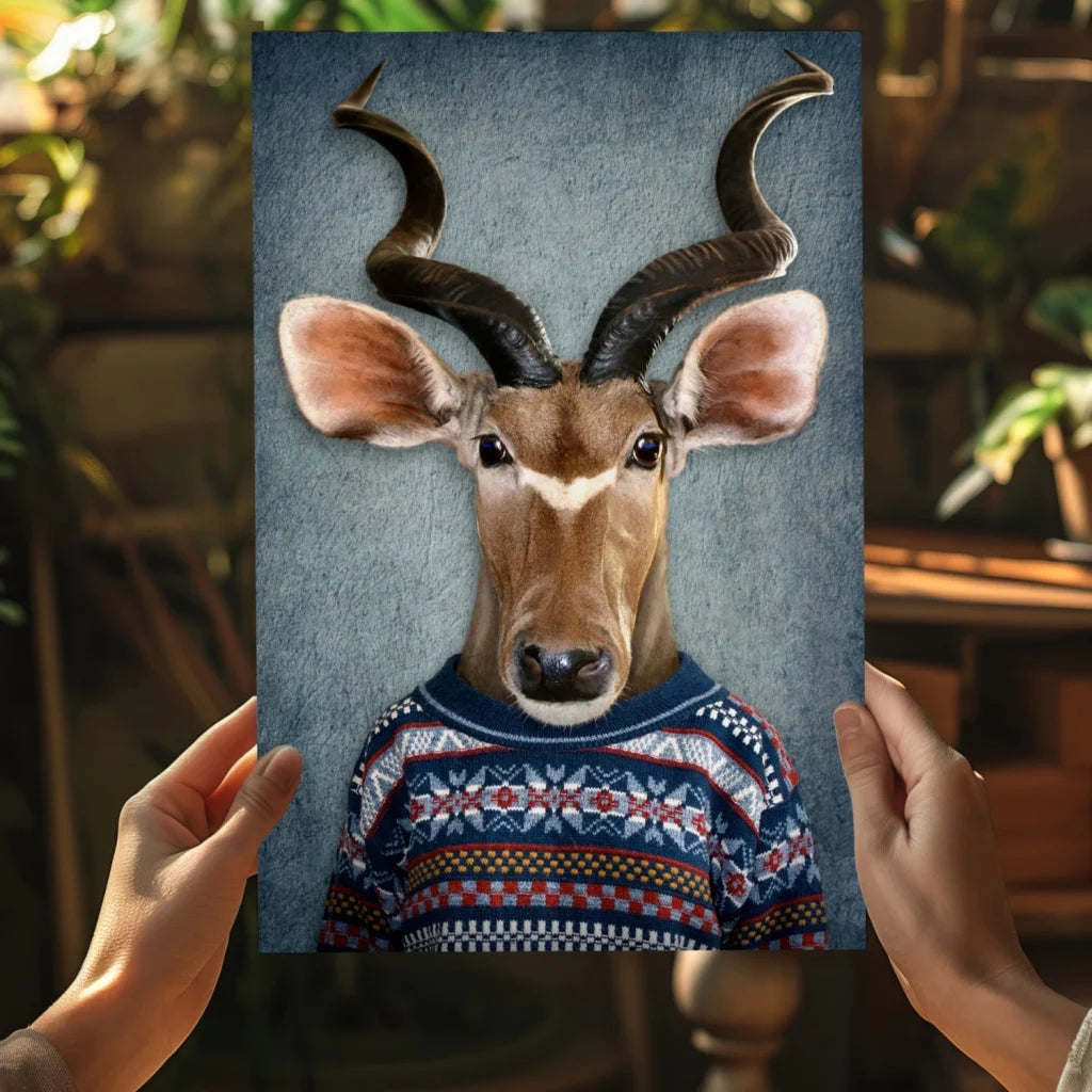 Blue and red sweater deer on antelope canvas art print for modern homes