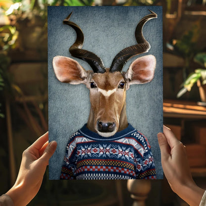 Blue and red sweater deer on antelope canvas art print for modern homes