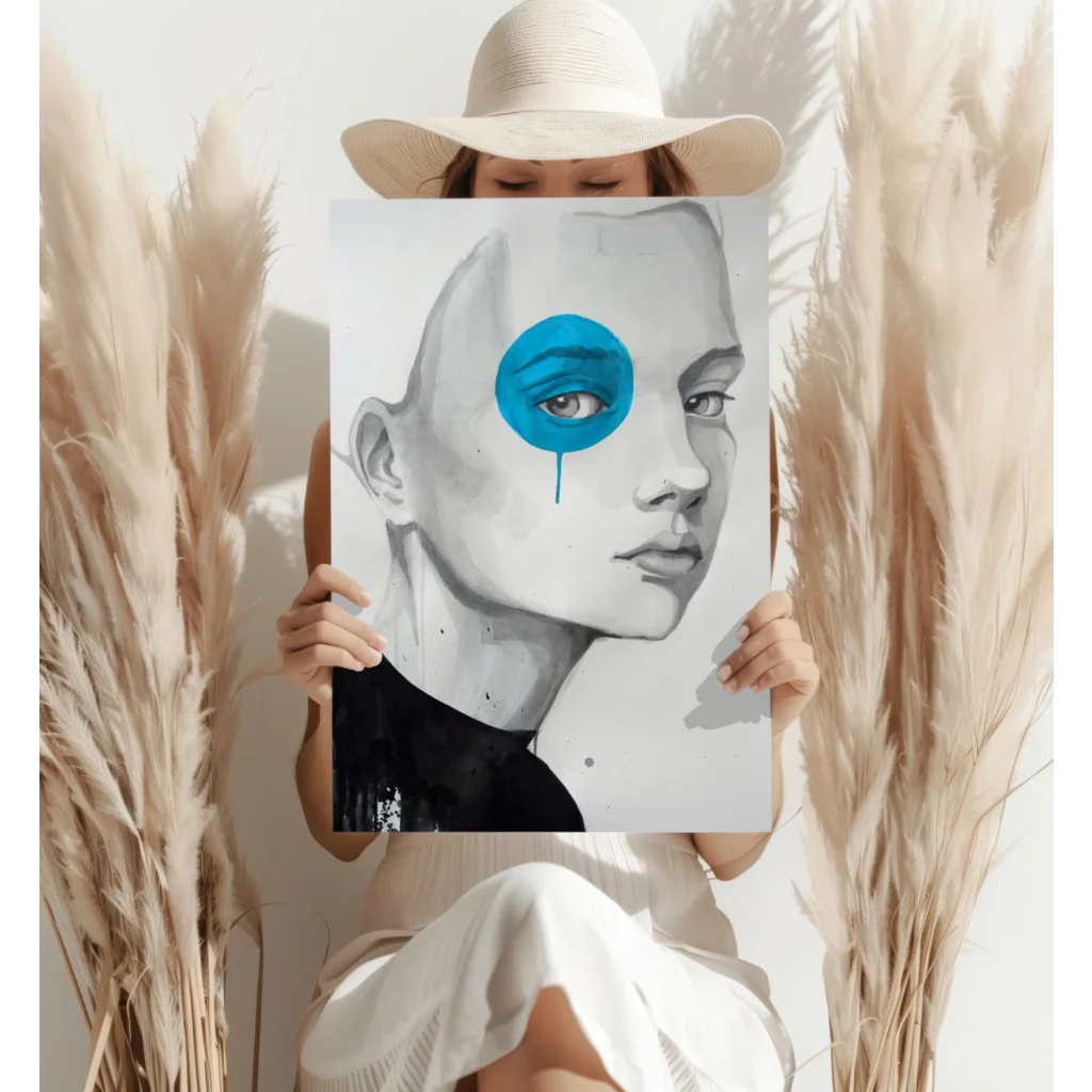 Blue Tear Portrait Canvas Wall Art | Contemporary Home Wall Art | vintageantiquesgifts.com