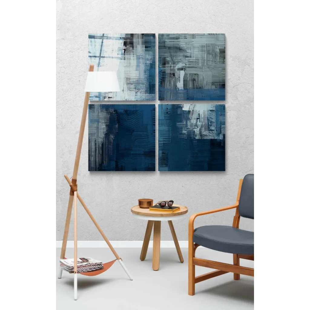 Stunning blue white glass wall art four panel abstract canvas set