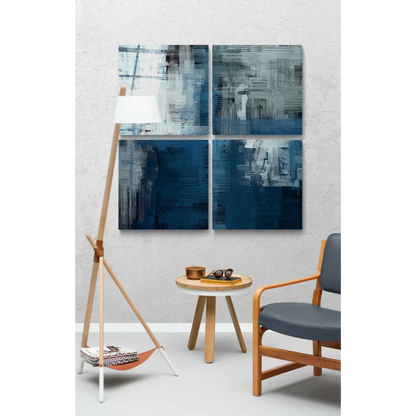 Stunning blue white glass wall art four panel abstract canvas set