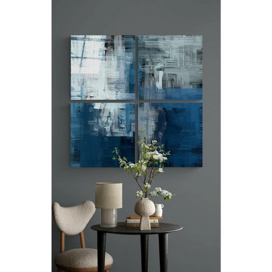 Stunning blue white glass wall art four panel set