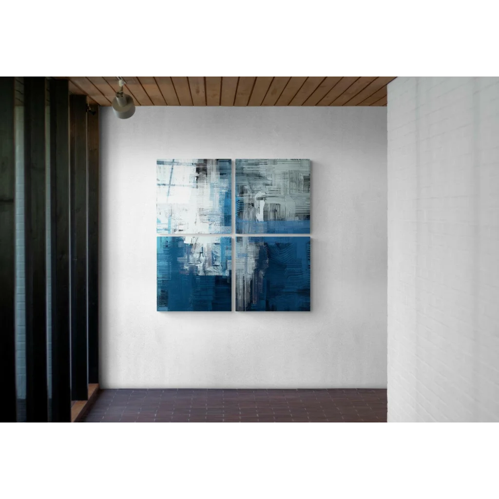 Stunning blue white glass wall art four panel set