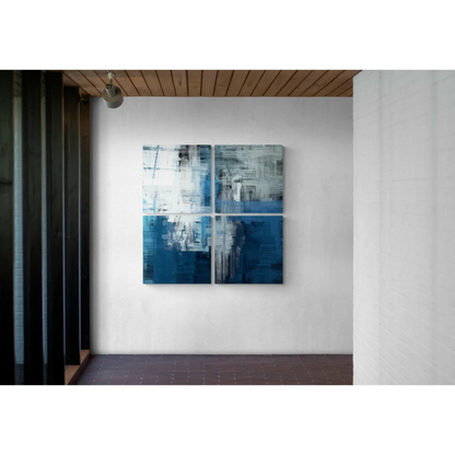 Stunning blue white glass wall art four panel set