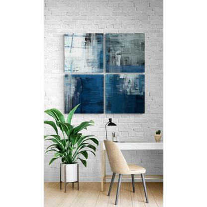 Stunning blue white glass wall art four panel set in grid