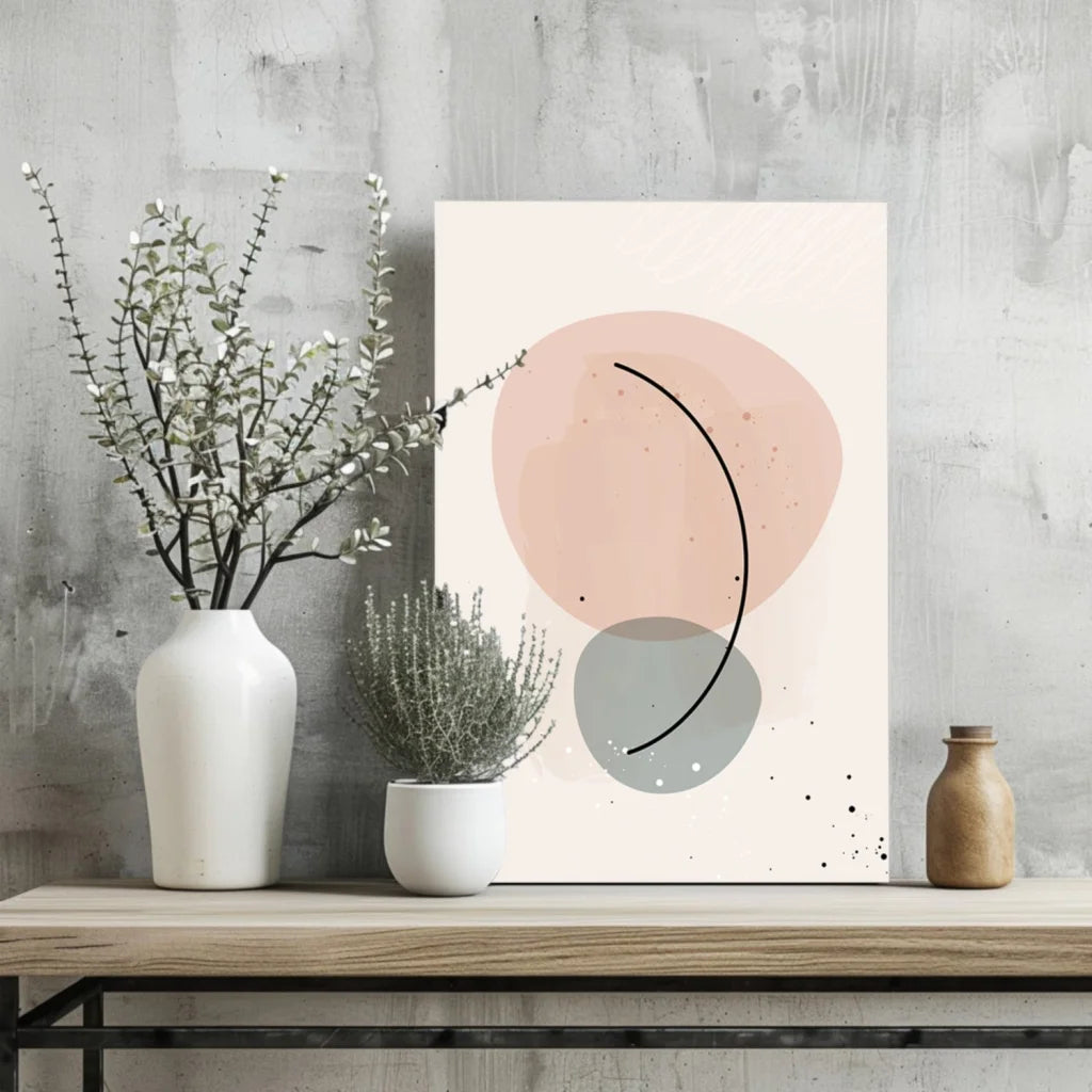 Blush and Gray Abstract Circles minimalist aluminum print with pink gray circles