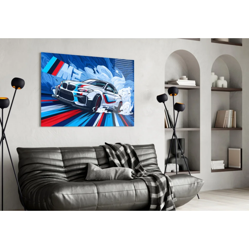 BMW M2 racing stripes wall art canvas print