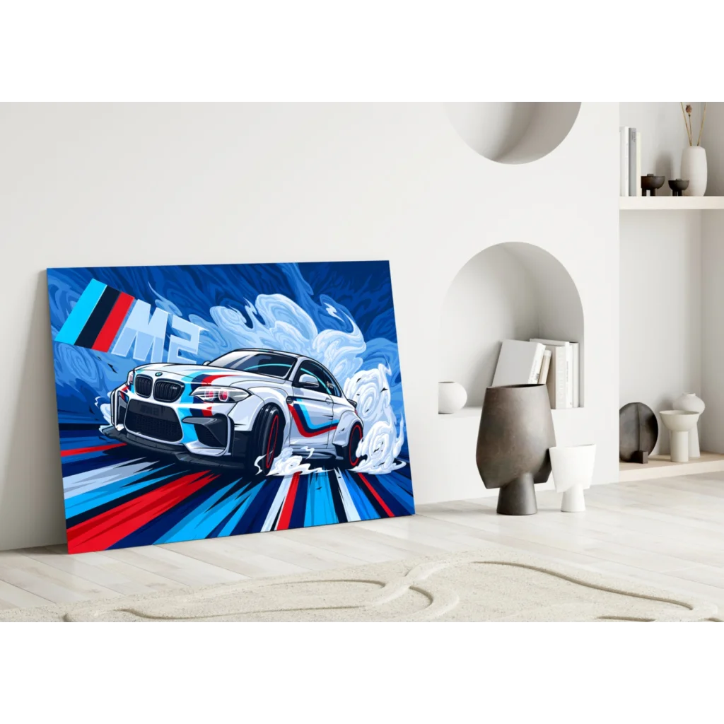 BMW M2 racing stripes canvas wall art print
