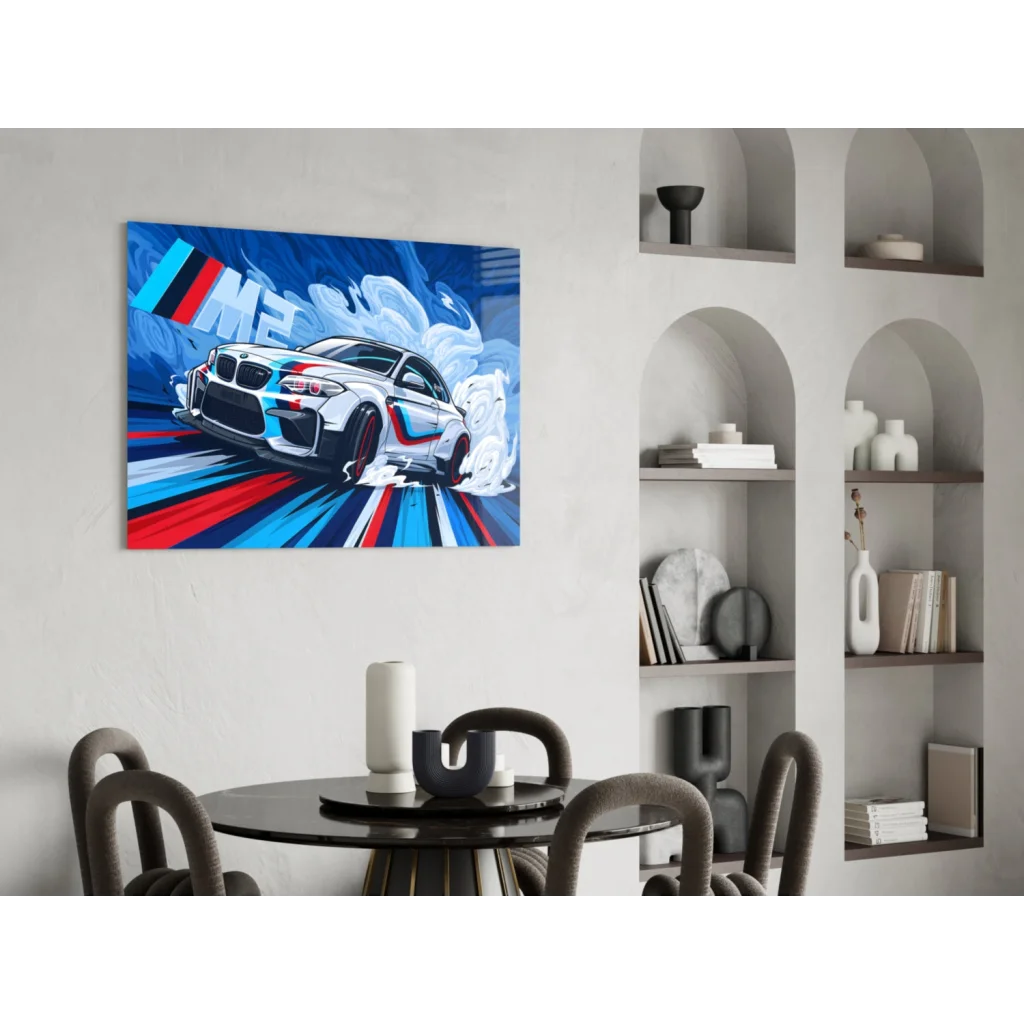 Dynamic BMW M3 racing stripes wall art canvas print