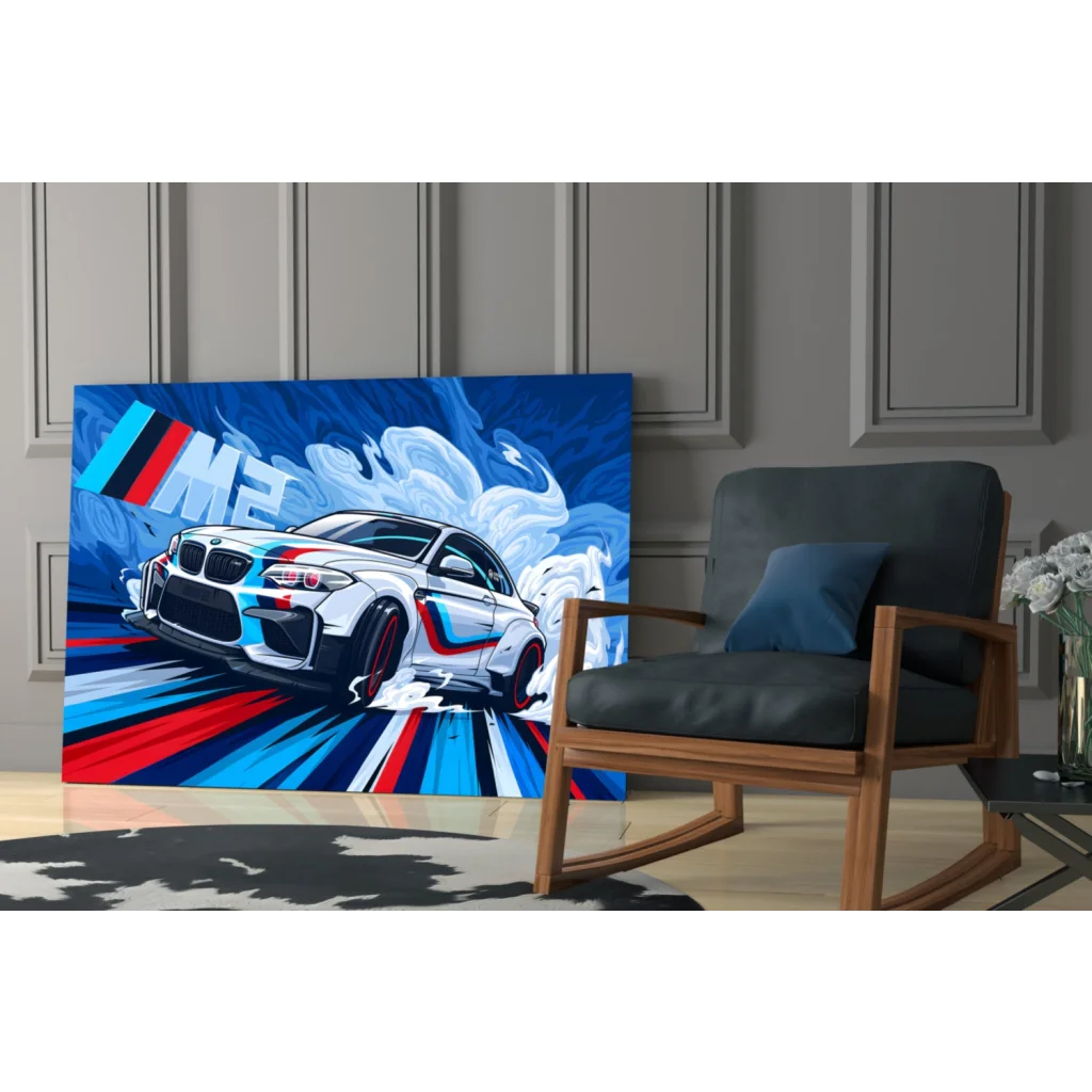BMW M2 racing stripes wall art canvas print