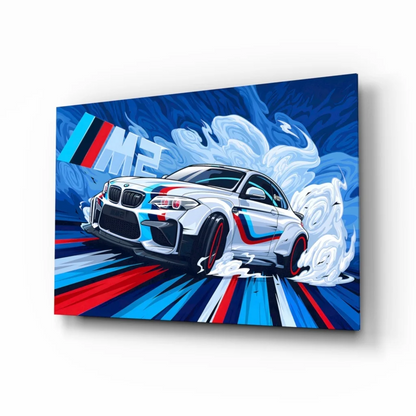 BMW M2 racing stripes wall art canvas print