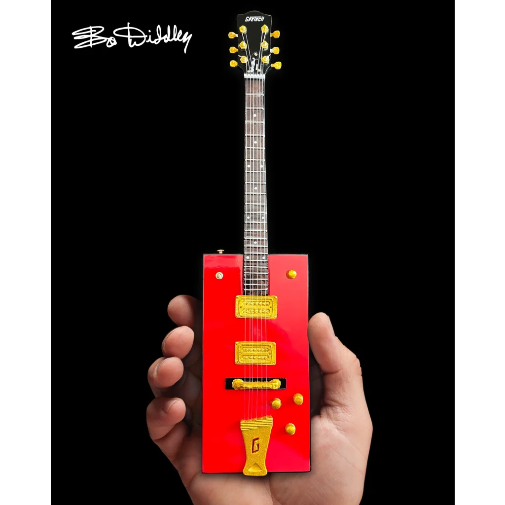 Red Axe Heaven Bo Diddley mini guitar toy with case gift
