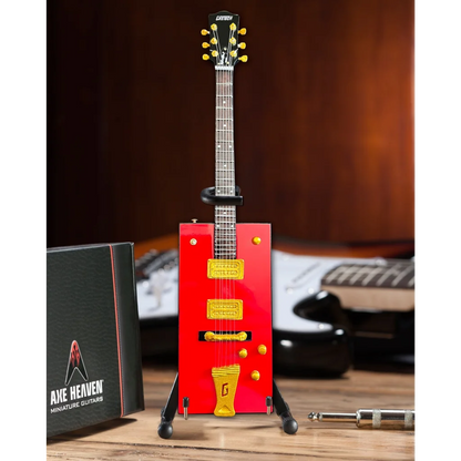 Red Axe Heaven Bo Diddley mini guitar with case gift on adjustable A-frame stand