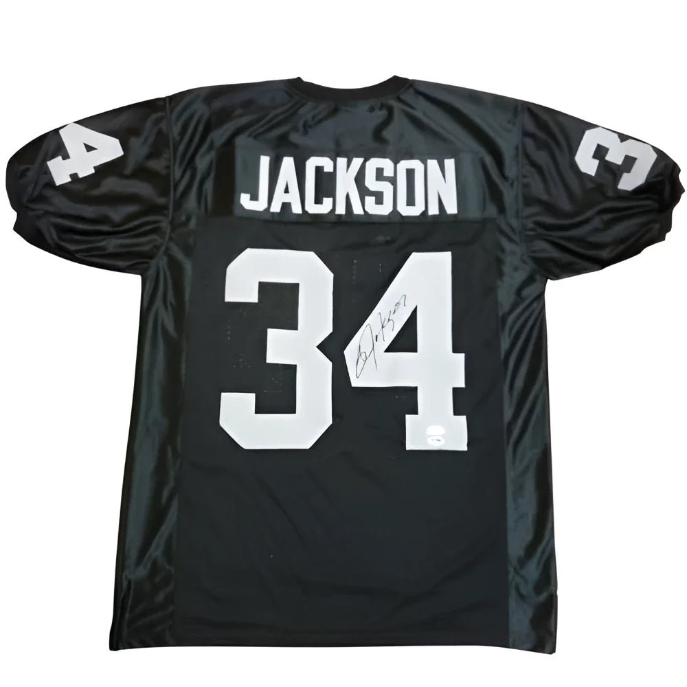 Bo Jackson autographed black Oakland Raiders jersey with white Jackson 34 and signature
