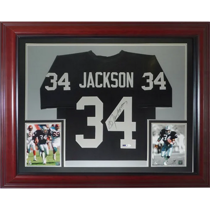 Bo Jackson autographed Oakland Raiders deluxe framed jersey black #34 back