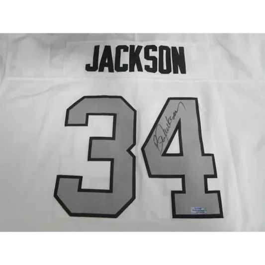 Autographed Jackson Oakland Raiders jersey displayed in Bo Jackson Oakland Raiders signed collectible