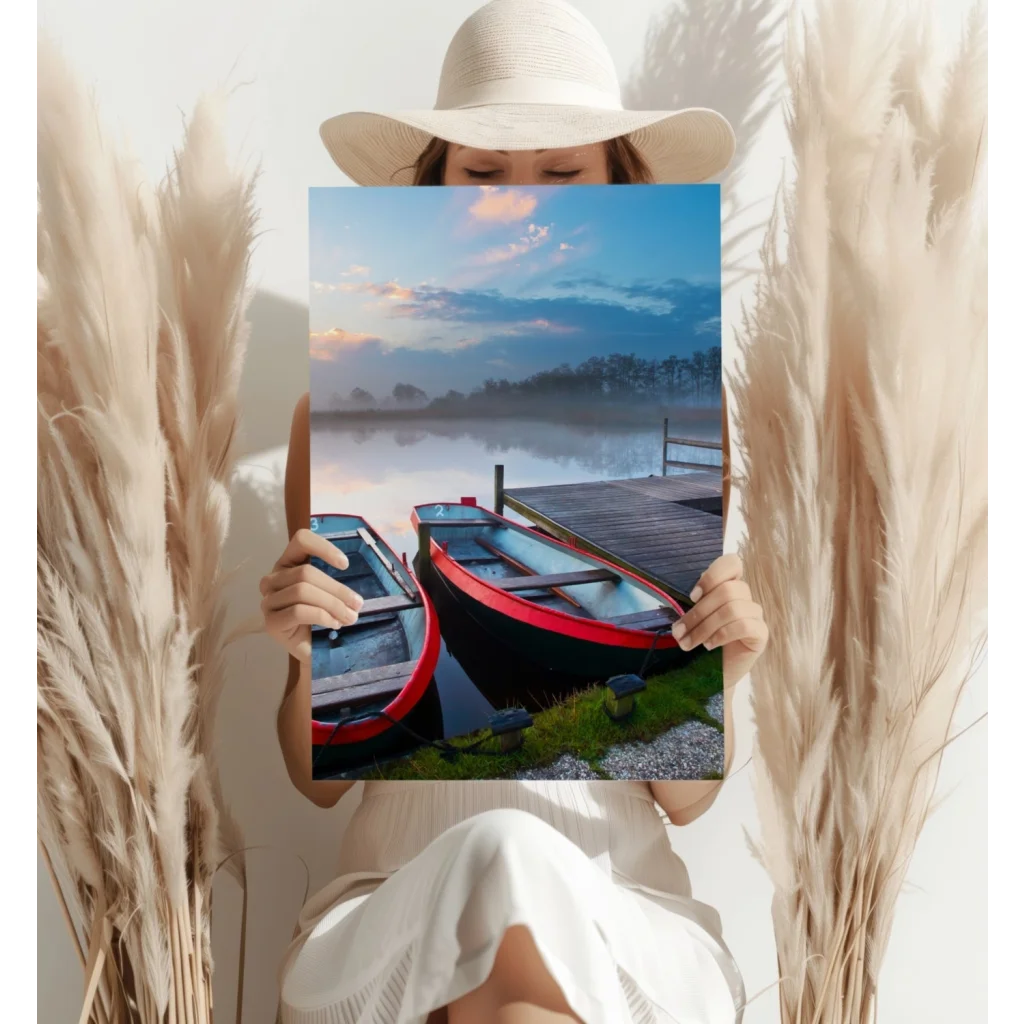 Misty Dock Rowboats Insigne Aluminum Prints | Contemporary Home Wall Art | vintageantiquesgifts.com