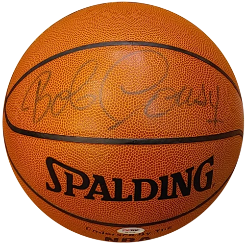 Bob Cousy signed NBA basketball with Spalding logo and PSA DNA