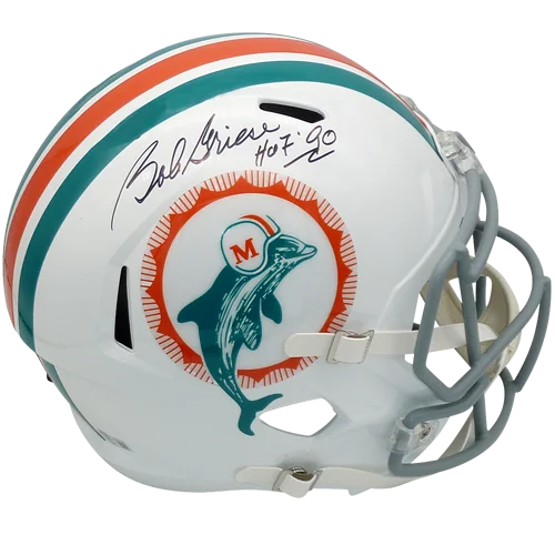 Bob Griese autographed white Miami Dolphins replica helmet with teal stripes