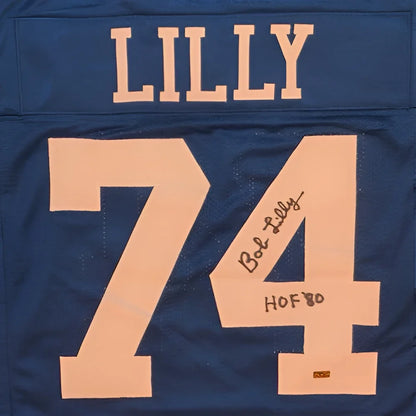 Bob Lilly autographed Dallas blue custom jersey #74 HOF 80 back