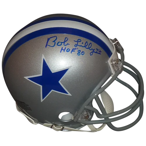 Bob Lilly autographed Dallas Cowboys mini helmet with HOF 80