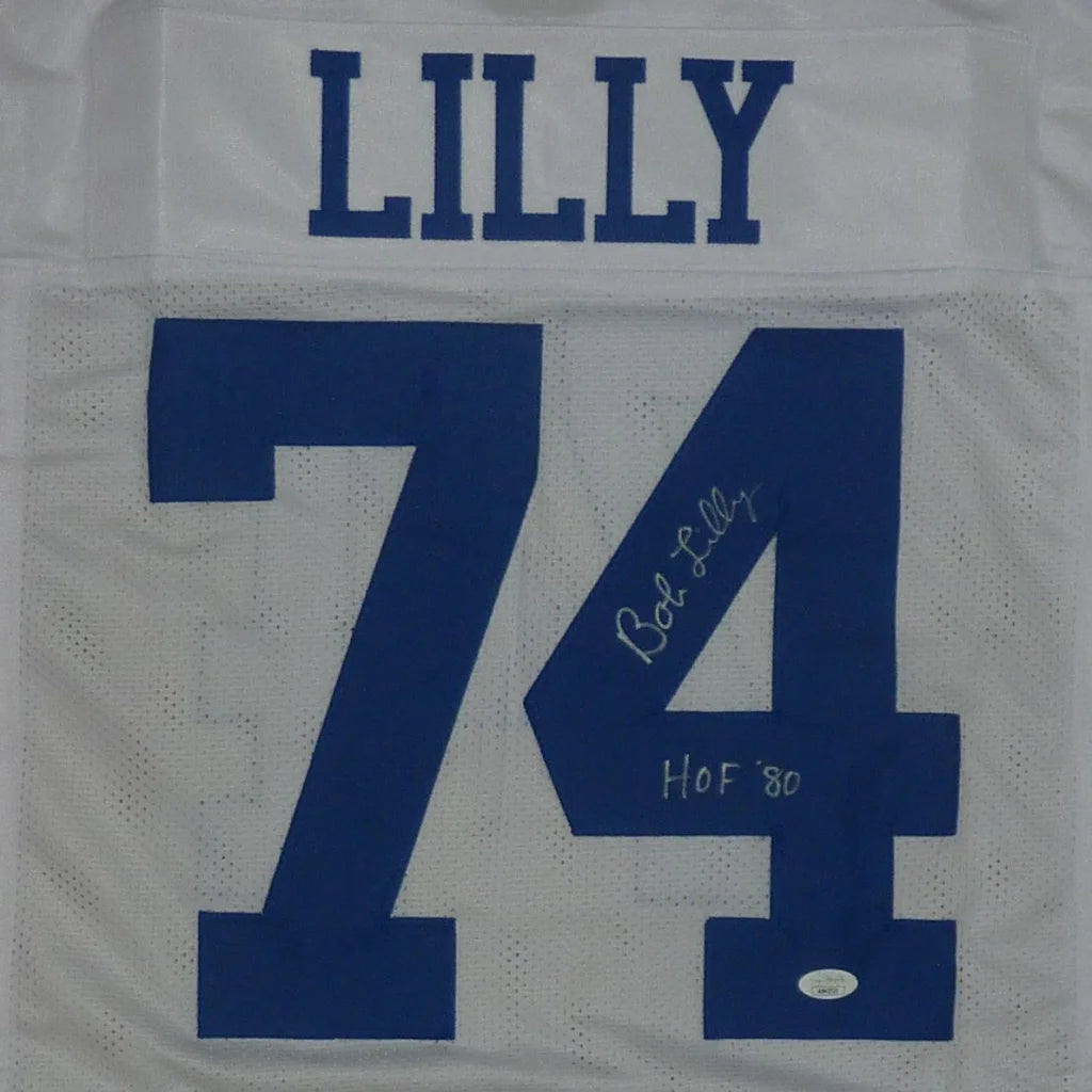 Bob Lilly autographed white Dallas #74 jersey with HOF 80 from private signing