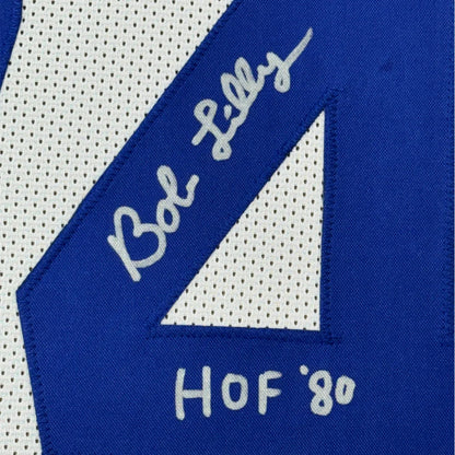 Royal blue and white mesh Cowboys jersey with Bob Lilly signature and HOF patch
