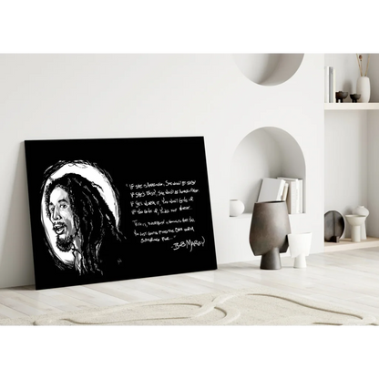 Bob Marley black and white wall art poster with gold outline portrait