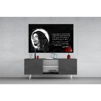 Bob Marley glass wall art on 4K UHD TV with sleek black frame
