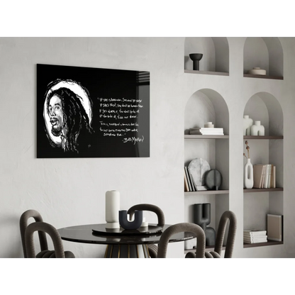 Black and white Bob Marley portrait canvas wall art with gold outline