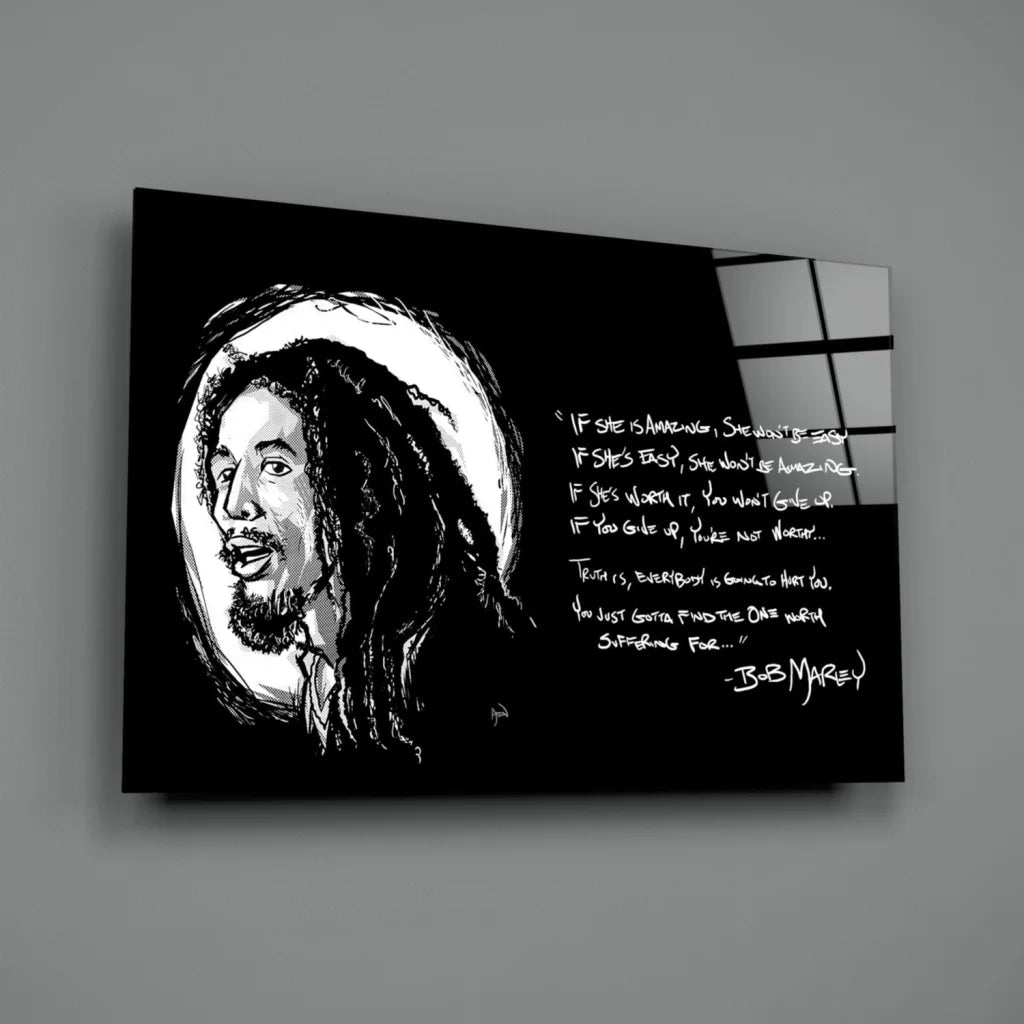 Bob Marley black canvas portrait with gold outline wall art