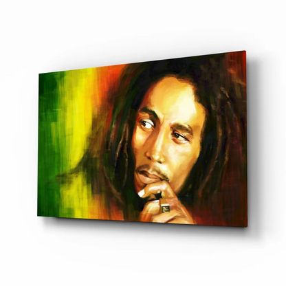 Vibrant Bob Marley canvas wall art in bold rasta colors