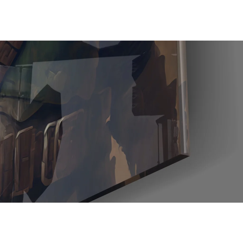 Mandalorian bounty hunter glass wall art with abstract geometric shapes