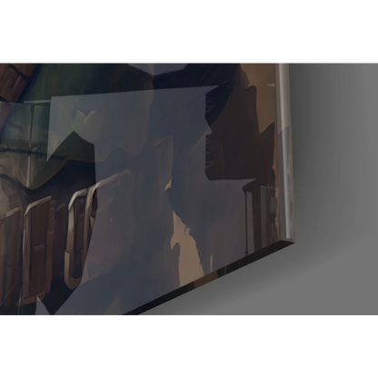 Mandalorian bounty hunter glass wall art with abstract geometric shapes