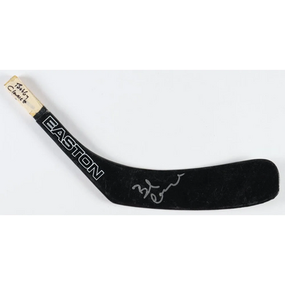 Black hockey stick with signature from Bobby Clarke, authentic hockey stick blade collectible